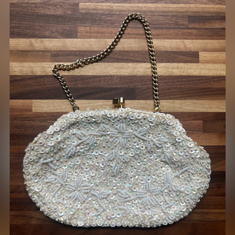 Vintage Bridal Evening Bag mini clutch ivory